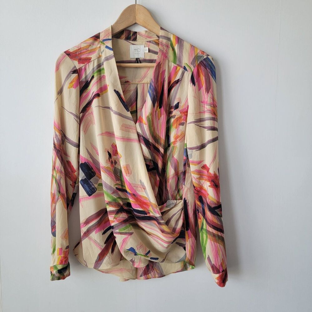 HD In Paris Anthropologie Womens‎ Camille Blouse sz 8 Multicolor Surplice Draped